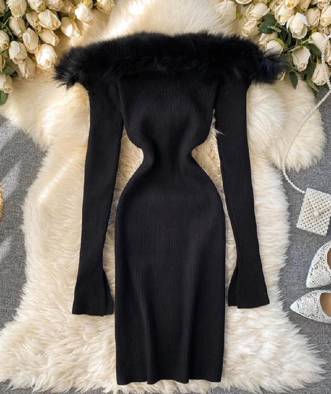 Stylish slim knitted dress  183 Velvet unclassified dresses