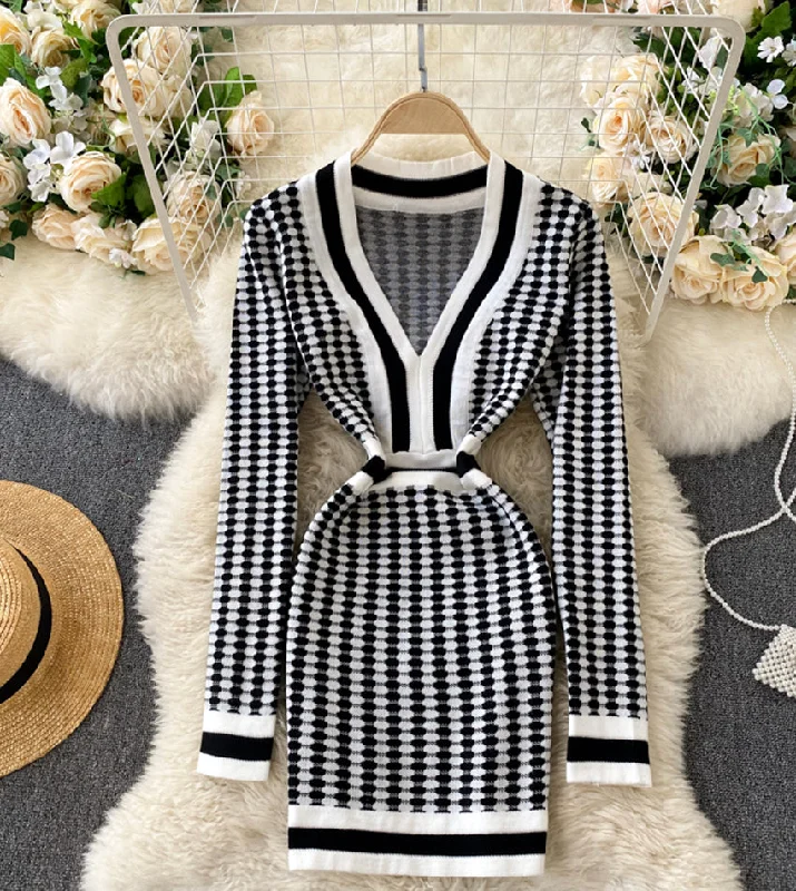 Stylish v neck knitted dress  192 Stretchy unclassified dresses