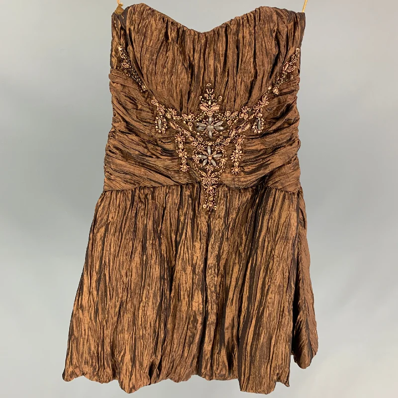 SUE WONG COUTURE Size 2 Copper Polyester Metallic Strapless Dress Unique unclassified dresses