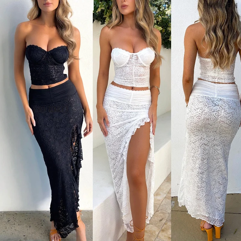 Summer Sexy Irregular Slit Sheath Dress Hot Girl Tube Top Two-piece Set Plus size unclassified dresses