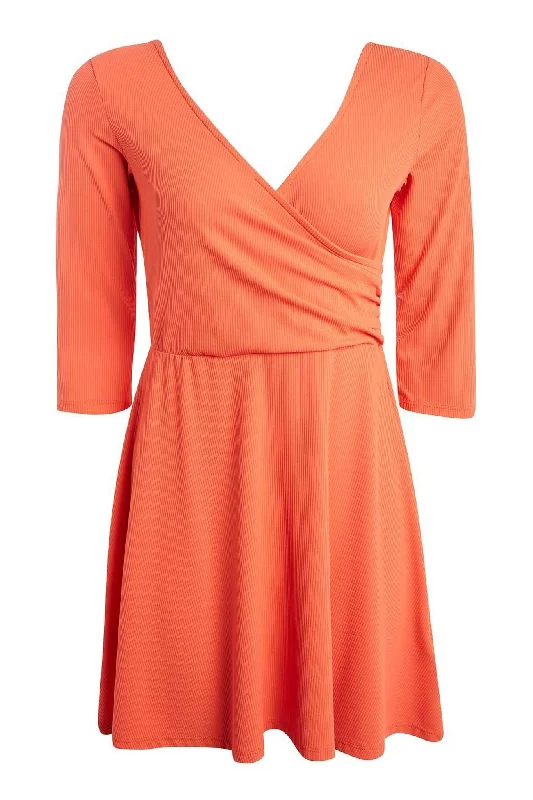 Topshop Orange Wrap Back Skater Womens Dress Off-shoulder unclassified dresses