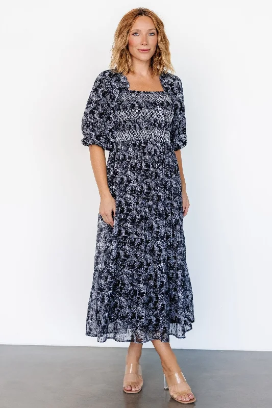 Tulsa Smocked Dress | Black + White Striped unclassified dresses