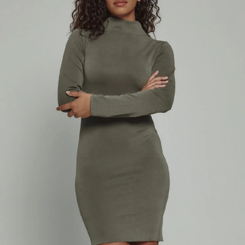 7D olive green rev turtleneck dress Satin unclassified dresses