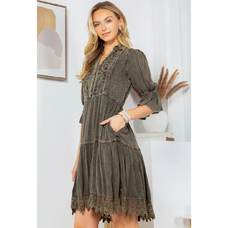 V-Neck Baby Doll Dress ~ Gravel Gray Off-shoulder unclassified dresses