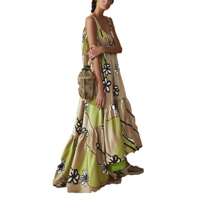 V Neck Sleeveless Sexy Dresses Printed unclassified dresses