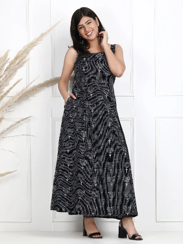 Vanshika Black Thread-Work Cotton Dress Silk unclassified dresses