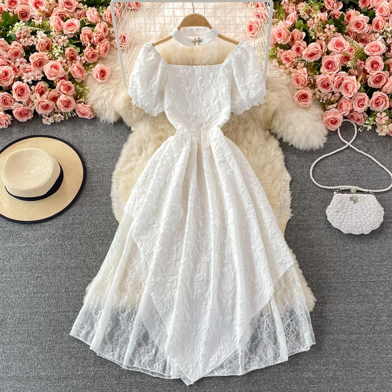 White A line irregular dress fashion dress  445 Embroidered unclassified dresses