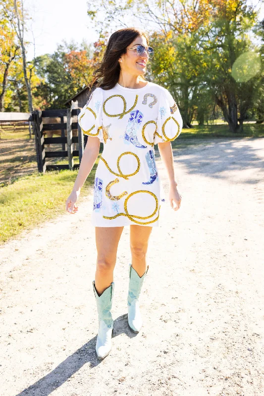 White Cowgirl Icon Poof Sleeve Dress Vintage unclassified dresses