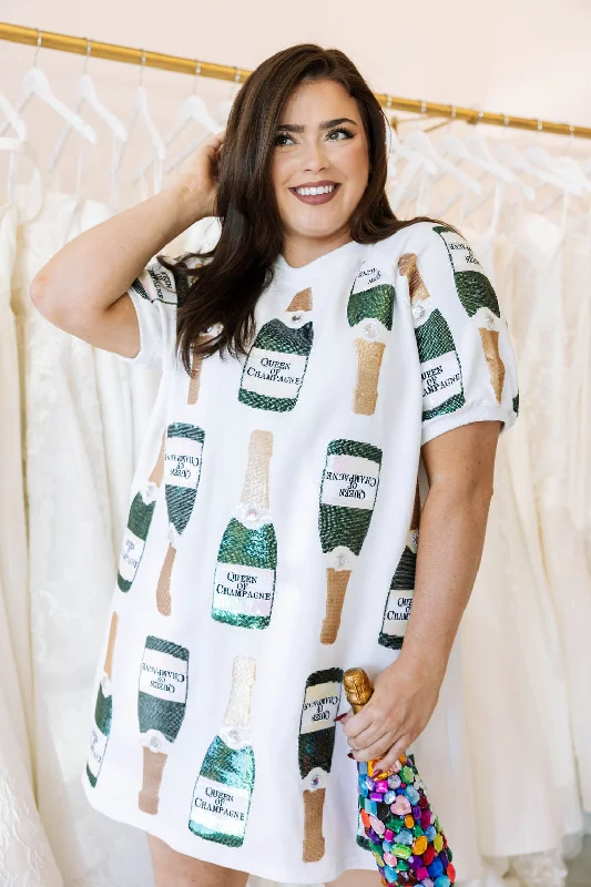 White & Gold Scattered Champagne Bottle Dress Winter unclassified dresses