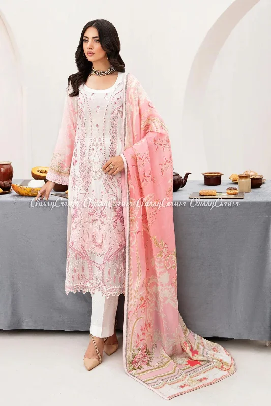 White Pink Printed Lawn Suit Cheap floral dresses