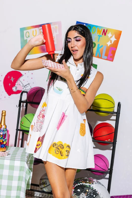 White Tailgate Food Icon Collar Dress Elegant unclassified dresses