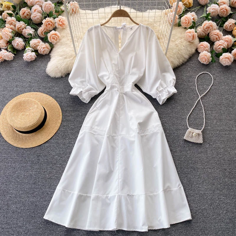 White v neck A line dress fashion dress  412 Beach unclassified dresses