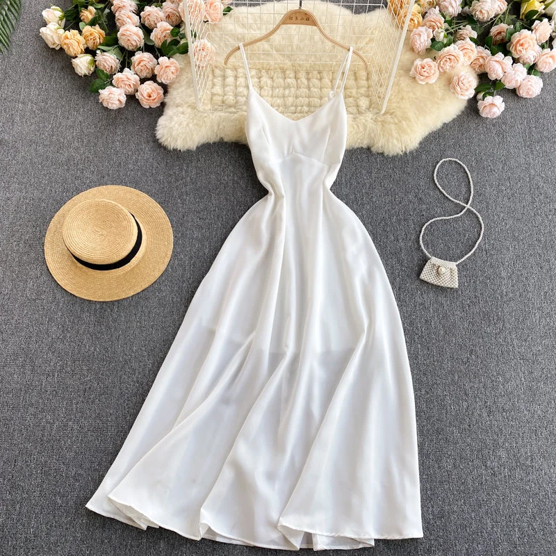 White v neck A line dress fashion dress  574 Earthy tone unclassified dresses