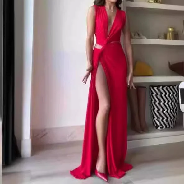 Women's Low-cut V-neck High Slit Hot Girl Dress Elegant unclassified dresses