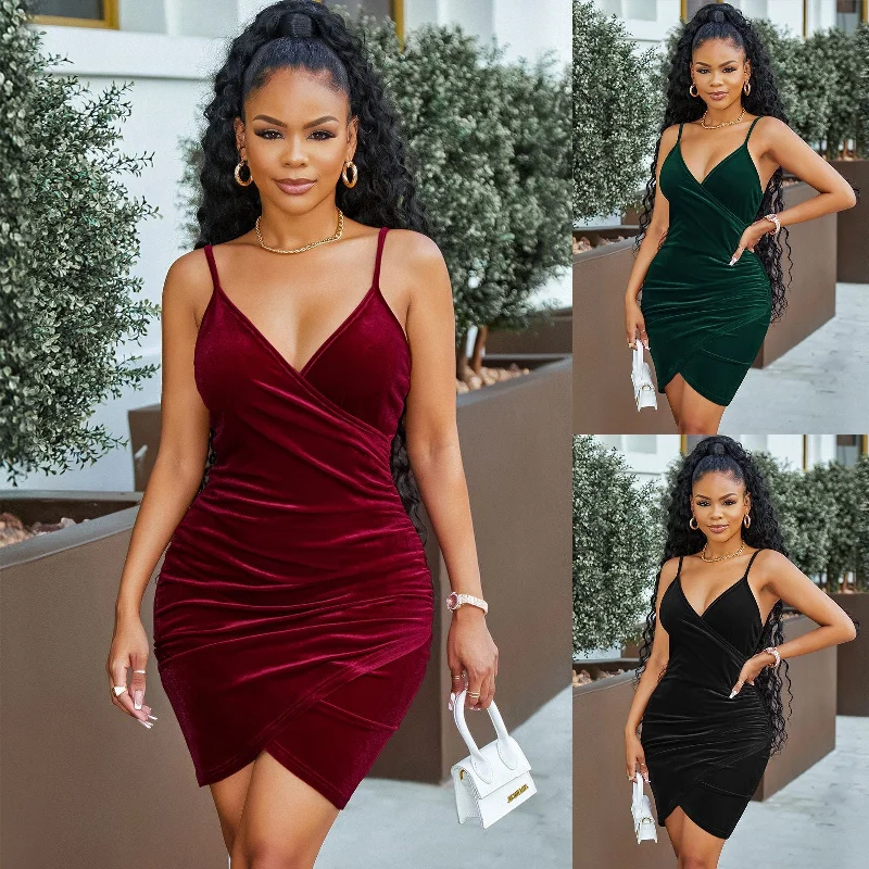 Women's Package Hip Bottoming Velvet Dress Chiffon unclassified dresses