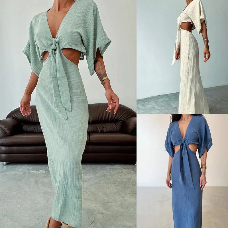 Women's Summer Slim Fit Midriff Outfit V-neck Dress Plus size unclassified dresses