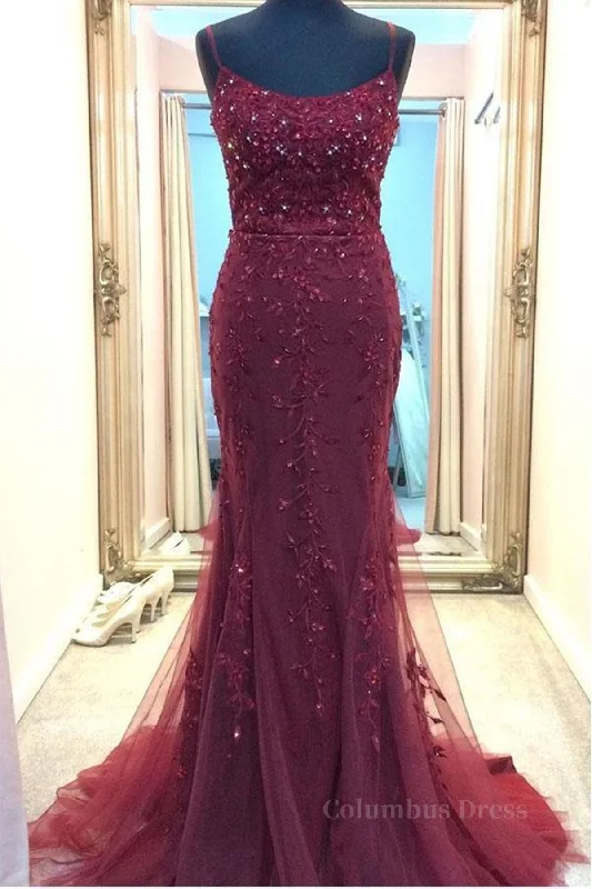 Backless Mermaid Beaded Maroon Lace Long Corset Prom Dresses, Backless Burgundy Lace Corset Formal Dresses, Burgundy Tulle Evening Dresses outfit Short Tulle Dress Backless Mermaid Beaded Maroon Lace Long Corset Prom Dresses, Backless Burgundy Lace Corset Formal Dresses, Burgundy Tulle Evening Dresses outfit Short Tulle Dress