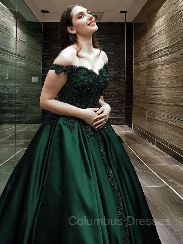 Ball Gown Off-the-Shoulder Floor-Length Satin Prom Dresses With Appliques Lace Lace Dress Sparkly Ball Gown Off-the-Shoulder Floor-Length Satin Prom Dresses With Appliques Lace Lace Dress Sparkly