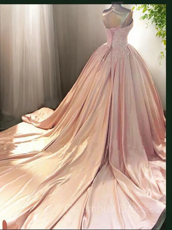 Ball Gown Sweetheart Court Train Satin Evening Dresses With Appliques Lace Lace Wedding Dress Ball Gown Sweetheart Court Train Satin Evening Dresses With Appliques Lace Lace Wedding Dress