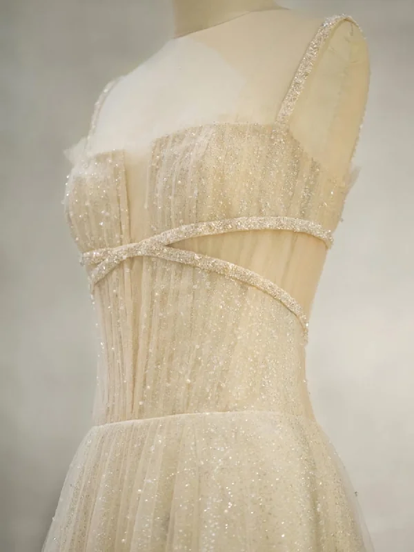 Champagne Tulle Long Prom Dress, Champagne Tulle Formal Dress Classic Tulle Dress