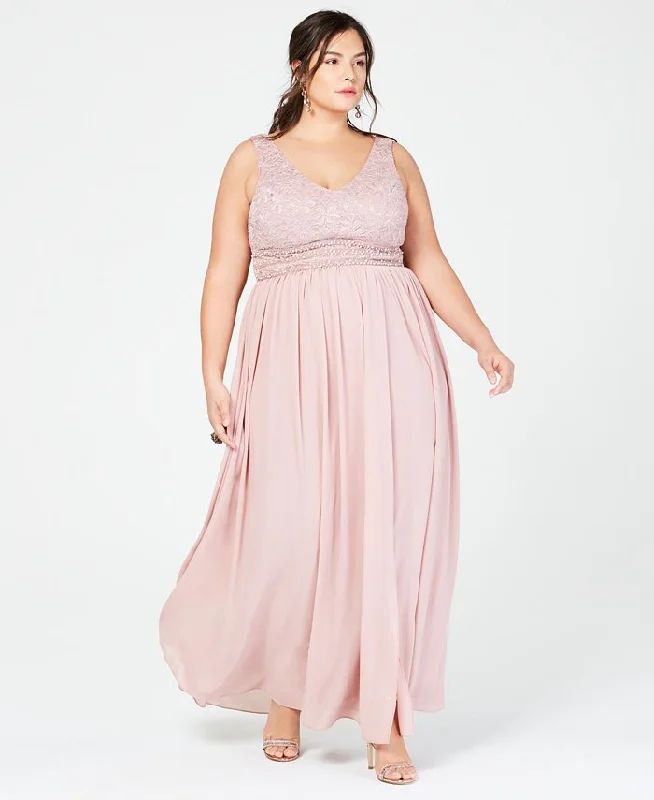 City Studios Women's Lace Glitter Formal Dress Pink Size Petite Small Long Sleeve Lace Dress