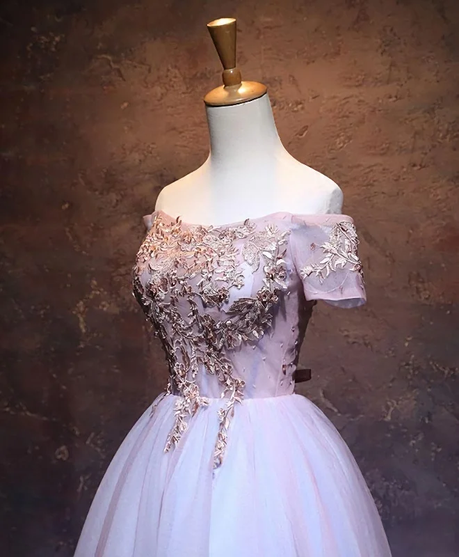 Cute Lace Applique Tulle Short Prom Dress, Homecoming Dress Tulle Dress Fashion