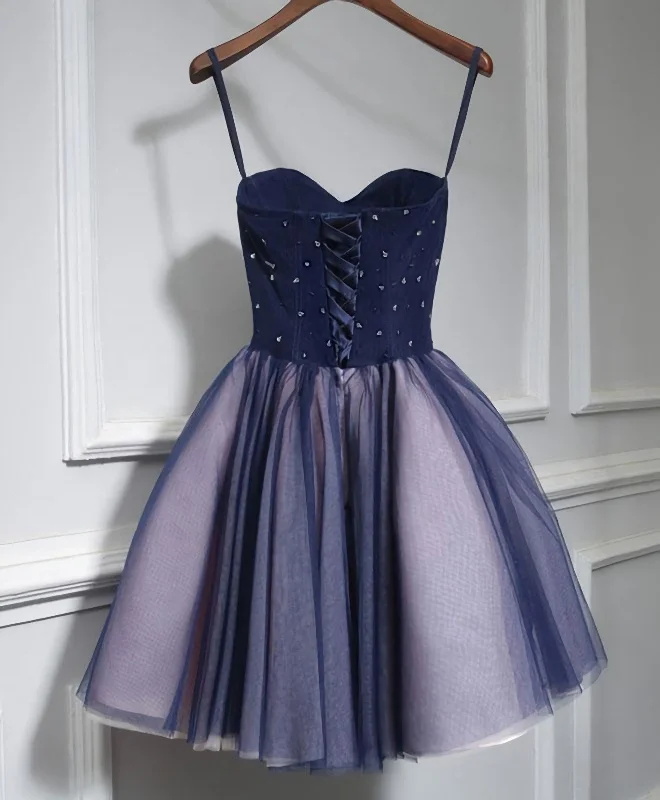 Cute Lace Tulle Short A Line Prom Dress, Homecoming Dress Off-shoulder Tulle Dress