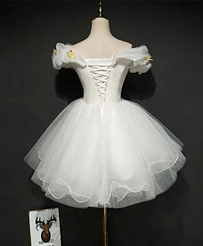 Cute White Tulle Short Prom Gown White Homecoming Dress Boho Tulle Dress