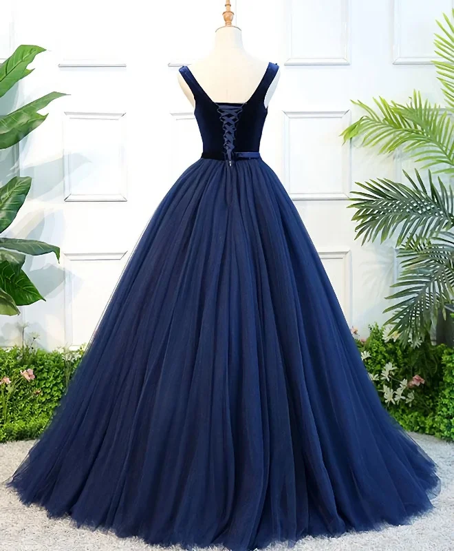 Dark Blue Tulle Long Prom Dress, Dark Blue Tulle Evening Dress Fluffy Tulle Dress