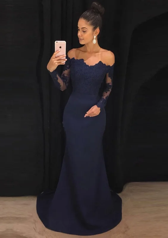 Elastic Satin Corset Prom Dress Sheath/Column Off-The-Shoulder Court Train With Lace Outfits Lace Dress for Women Elastic Satin Corset Prom Dress Sheath/Column Off-The-Shoulder Court Train With Lace Outfits Lace Dress for Women