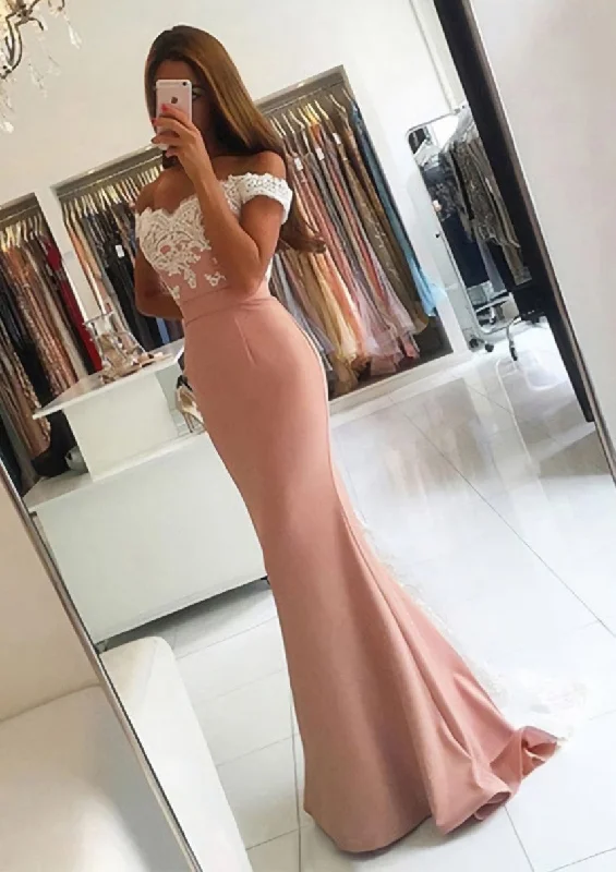 Elastic Satin Corset Prom Dress Trumpet/Mermaid V-Neck Sweep Train With Lace Outfits Elegant Lace Gown Elastic Satin Corset Prom Dress Trumpet/Mermaid V-Neck Sweep Train With Lace Outfits Elegant Lace Gown