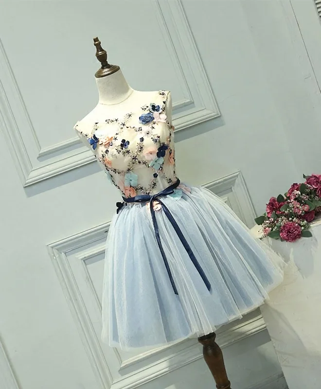 Gray Blue Tulle Short Prom Dress, Tulle Homecoming Dress Tulle Dress Trendy