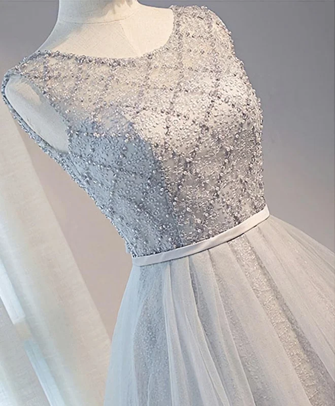 Gray Tulle Beads Short Prom Dress, Gray Homecoming Dress Tulle Dress Classic