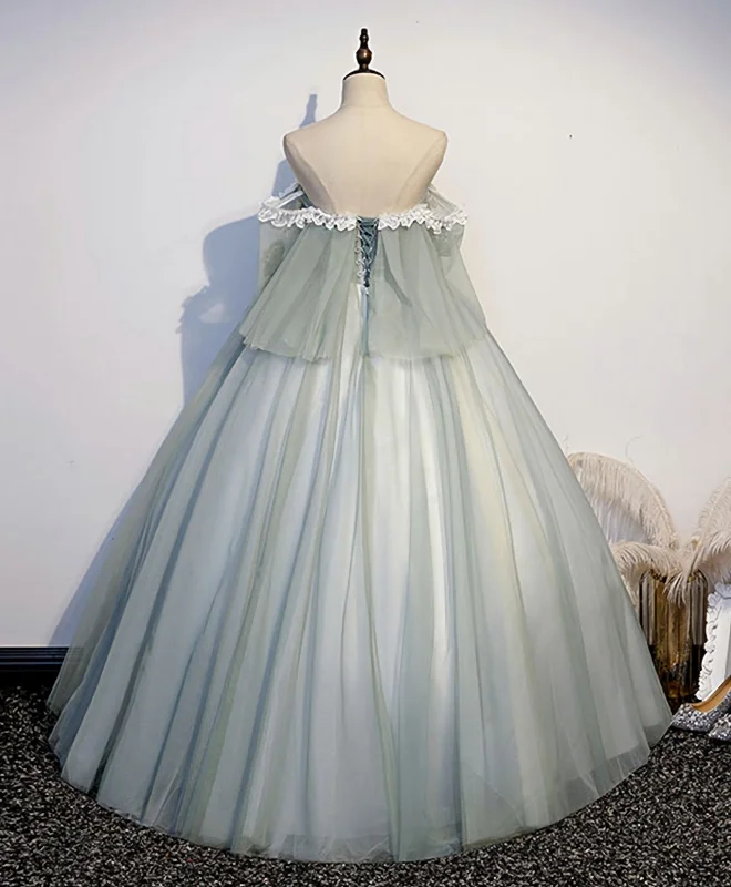 Green Tulle Lace Long Prom Dress, Green Tulle Sweetheart Dress Tulle Lace Dress