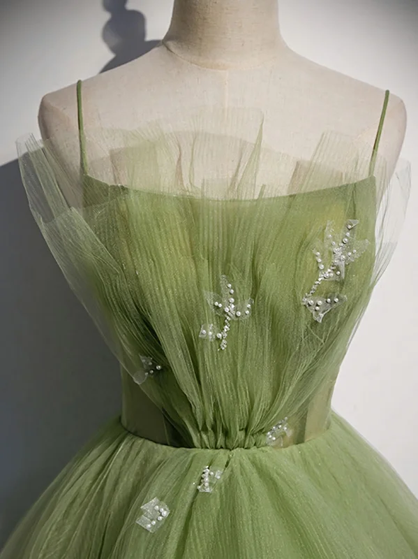 Green Tulle Long Prom Dress, Green Tulle Formal Dress Romantic Tulle Dress