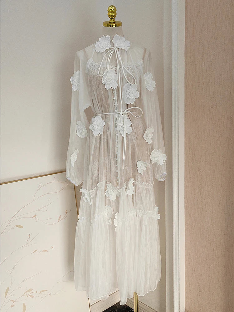 Flower Embroidery Lace Up Dresses Pink Lace Dress