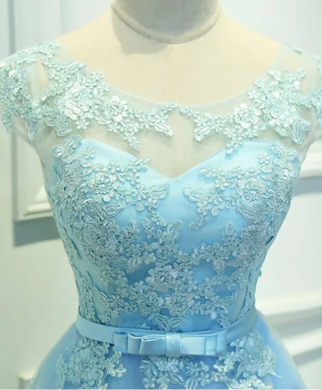 Light Blue Lace Tulle Short Prom Dress, Homecoming Dress Tulle Dress Shine