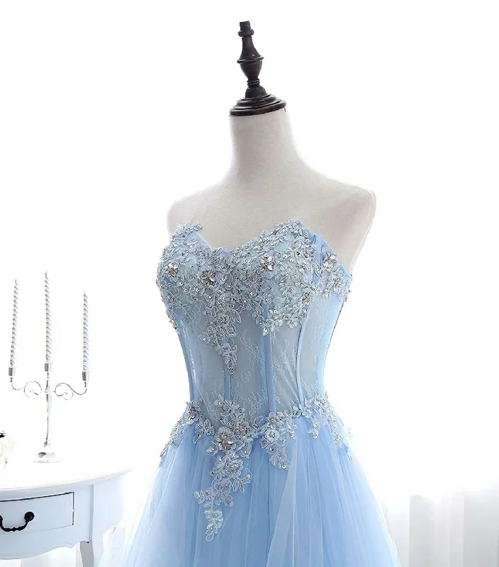 Light Blue Tulle Lace Long Prom Dress, Formal Dress Pretty Tulle Dress