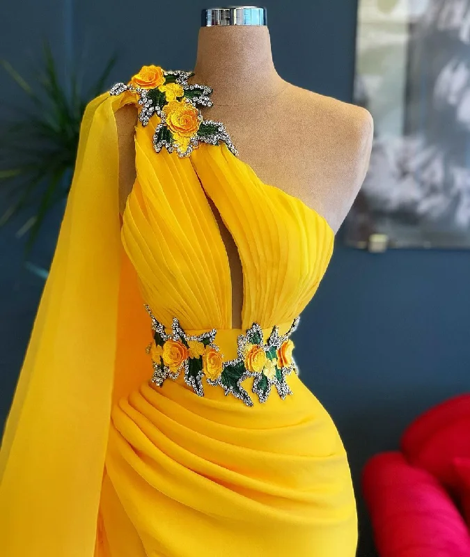 Long Mermaid One Shoulder Beading Tulle Prom Dress with Slit Tulle Dress Glamour