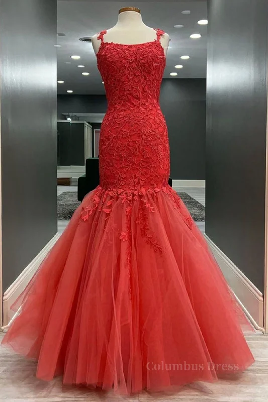 Mermaid Red Tulle Lace Long Corset Prom Dresses, Mermaid Red Corset Formal Dresses, Red Lace Evening Dresses outfit Party Tulle Dress Mermaid Red Tulle Lace Long Corset Prom Dresses, Mermaid Red Corset Formal Dresses, Red Lace Evening Dresses outfit Party Tulle Dress