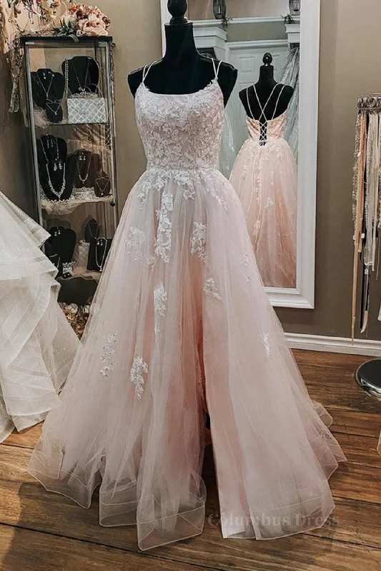 Pink Lace Appliques A Line Open Back Tulle Long Corset Prom Dresses, Pink Lace Corset Formal Graduation Evening Dresses outfit Ruffled Tulle Gown Pink Lace Appliques A Line Open Back Tulle Long Corset Prom Dresses, Pink Lace Corset Formal Graduation Evening Dresses outfit Ruffled Tulle Gown