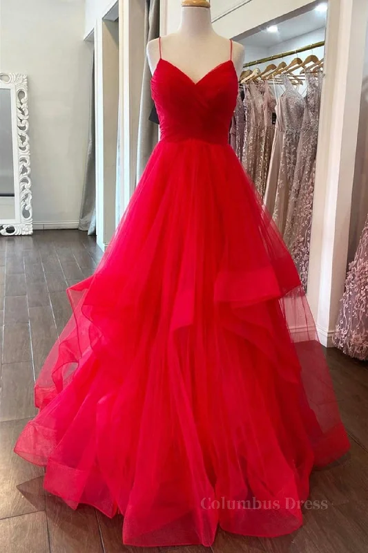 Puffy Red Tulle V Neck Long Corset Prom Dresses, V Neck Red Corset Formal Dresses, Red Evening Dresses outfit Tulle Maxi Dress Puffy Red Tulle V Neck Long Corset Prom Dresses, V Neck Red Corset Formal Dresses, Red Evening Dresses outfit Tulle Maxi Dress