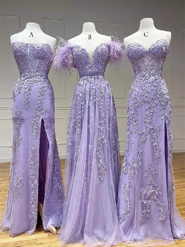 Purple Tulle Lace Long Prom Dress, Purple Tulle Formal Evening Dress Tulle Dress Classic