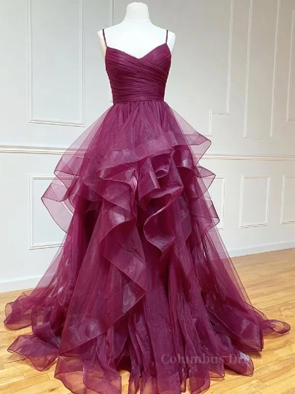 Purple Tulle Long Corset Prom Dresses, Purple Tulle Long Corset Formal Evening Dresses outfit Casual Tulle Gown