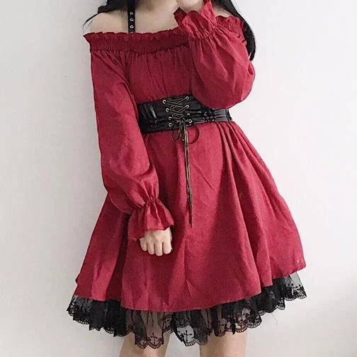 Red Shoulder Ruffle Lace Dress SD00478 Lace Dress Bohemian
