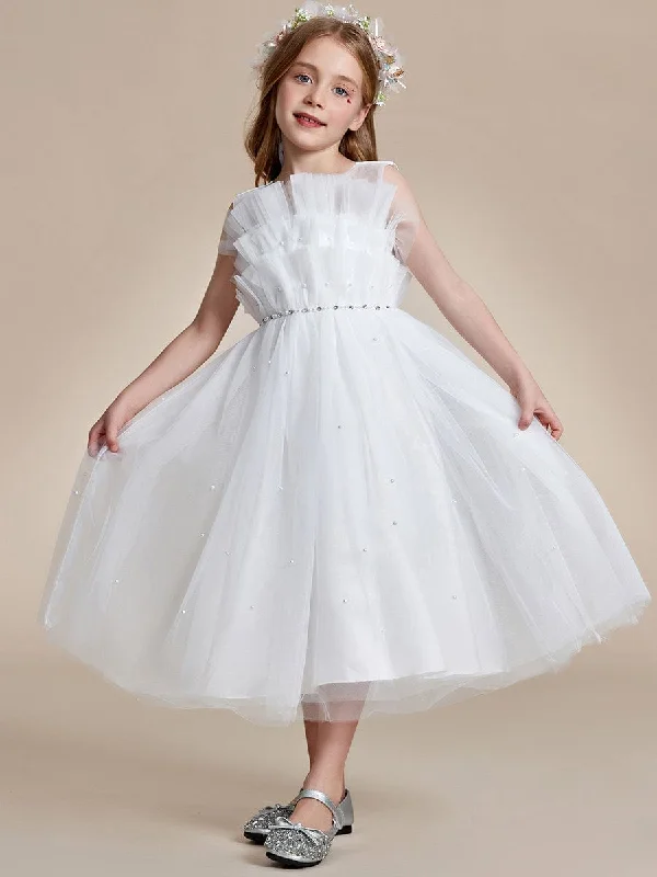Shiny Flower Girl Dress with layer of tulle on the princess chest Pink Tulle Dress