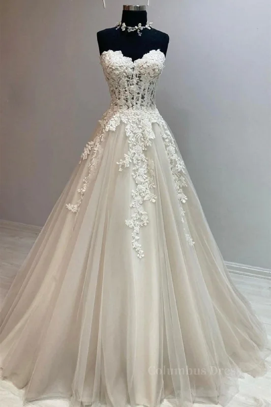 Sweetheart Neck Champagne Tulle Lace Long Corset Prom Dresses, Strapless Champagne Corset Formal Dresses, Champagne Lace Evening Dresses outfit Tulle Dress Sleek Sweetheart Neck Champagne Tulle Lace Long Corset Prom Dresses, Strapless Champagne Corset Formal Dresses, Champagne Lace Evening Dresses outfit Tulle Dress Sleek
