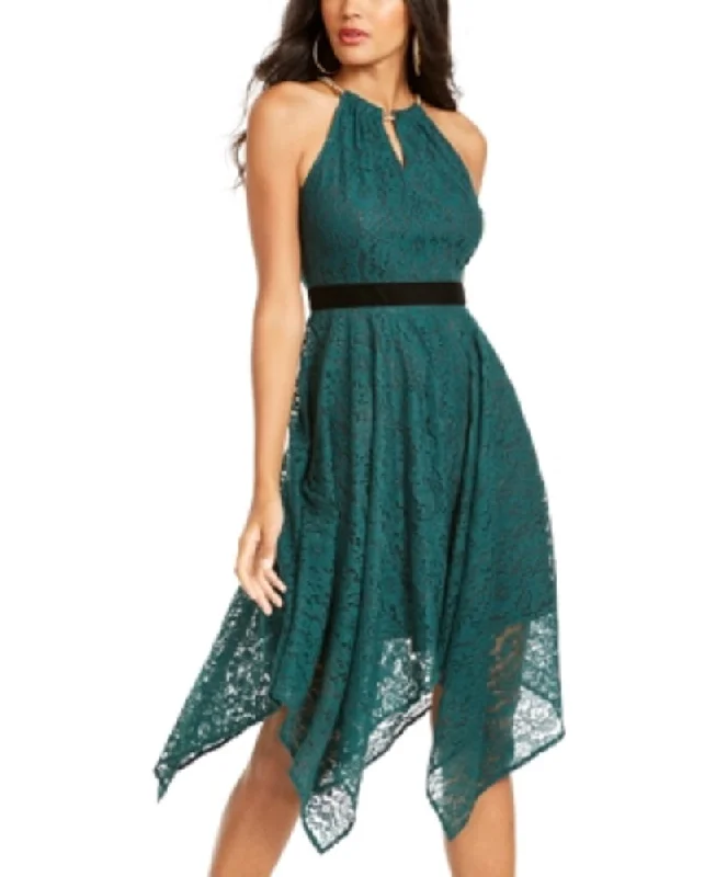 Thalia Sodi Women's Chain Neck Lace Dress Green Size Large Lace Dress Classic
