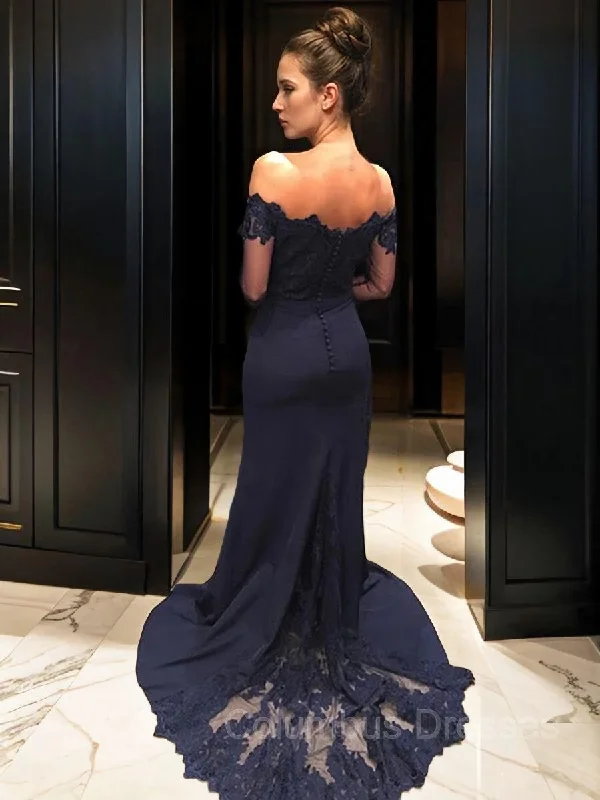 Trumpet/Mermaid Off-the-Shoulder Court Train Stretch Crepe Evening Dresses With Lace Elegant Lace Dress Trumpet/Mermaid Off-the-Shoulder Court Train Stretch Crepe Evening Dresses With Lace Elegant Lace Dress