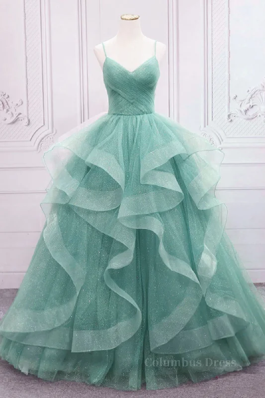 V Neck Open Back Fluffy Green Tulle Long Corset Prom Dresses, Green Corset Formal Evening Dresses, Corset Ball Gown outfits Tulle Evening Dress V Neck Open Back Fluffy Green Tulle Long Corset Prom Dresses, Green Corset Formal Evening Dresses, Corset Ball Gown outfits Tulle Evening Dress